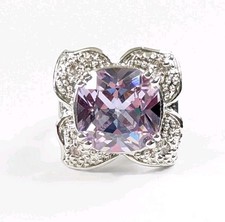 Light Purple Silver Toned Flower Shaped Cubic Zirconia Ring Size 5.5