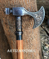 Antique Style Viking Axe Designer Handle Walking Cane Stick Vintage Wooden Gift