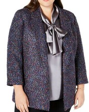 Nine West Women's Jacket Blue Usa L Plus Notch Seamed Open Front $149- #217