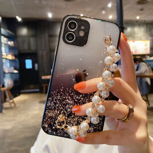 Girl's Bling Glitter Star Diamond Pearl Hand Chain Cover Gradient Clear Case - 第 7/16 張圖片