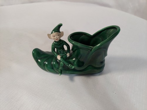 Treasure Craft Vintage Green Pixie Elf On Green Elf Shoe Figurine Planter - Picture 2 of 13