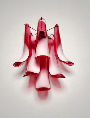 Pair of Vintage Italian Murano wall lights in the manner of Mazzega - red glass - Picture 6 of 16