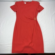 David Warren Orange Short Sleeve Dress Zip Back Polyester Petites Womens Size 6P