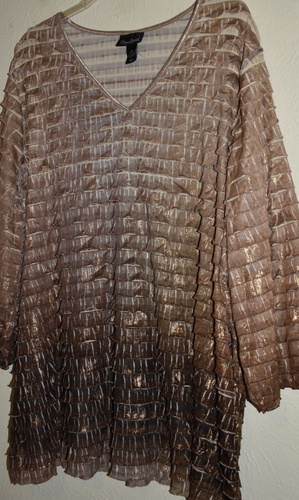 Maggie Barnes 3X Stretch Blouse Tiered Brown Gold Metallic Shimmer Pullover top - Picture 16 of 21