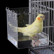 Hanging Cube Bird Bath Cage, Transparent Bird Bathtub Bath Shower with Stainless