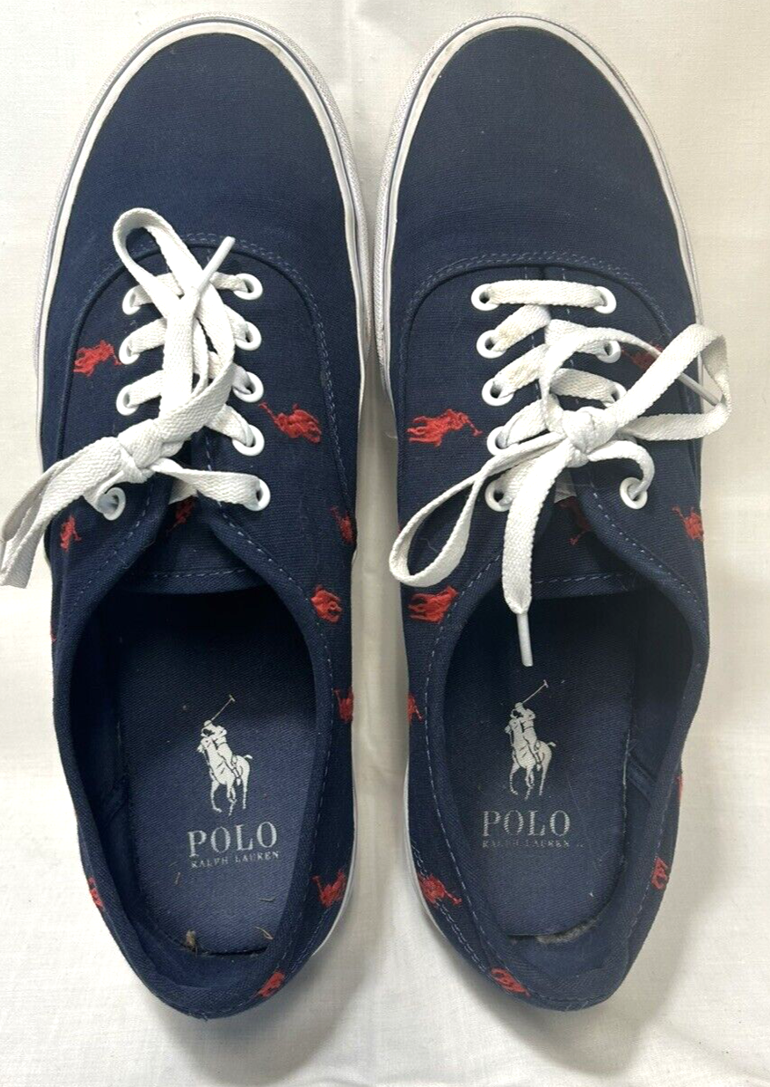 RALPH LAUREN taglia 11 scarpe uomo sneakers blu rosso POLO pony keaton basse