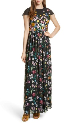 Ted Baker London Black Floral Embroidered Print Chiffon Skirt