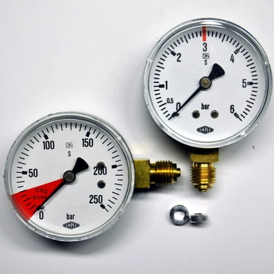 EMPEO Co2 Schankanlagen Ersatz Manometer Set Ø63mm Stahlgehäuse 0-6bar & 0-250bar