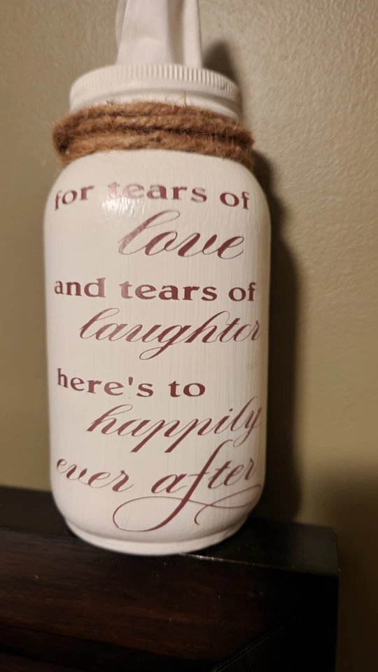 Home Decor Rustic Mason Jar Tissue Holder Wedding Tears Of Joy 7" tall. Rosegold - Image 3 of 4