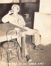 Vintage WWII US Army Man Drinking Beer 1940s Photo Pacific Theater Light Bulbs