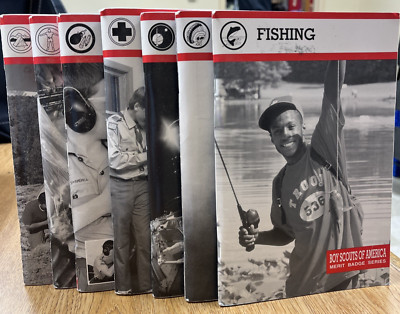 Boy Scouts Merit Badge Series Books Lot of 7 2000's Fishing Indian Space 1st Aid