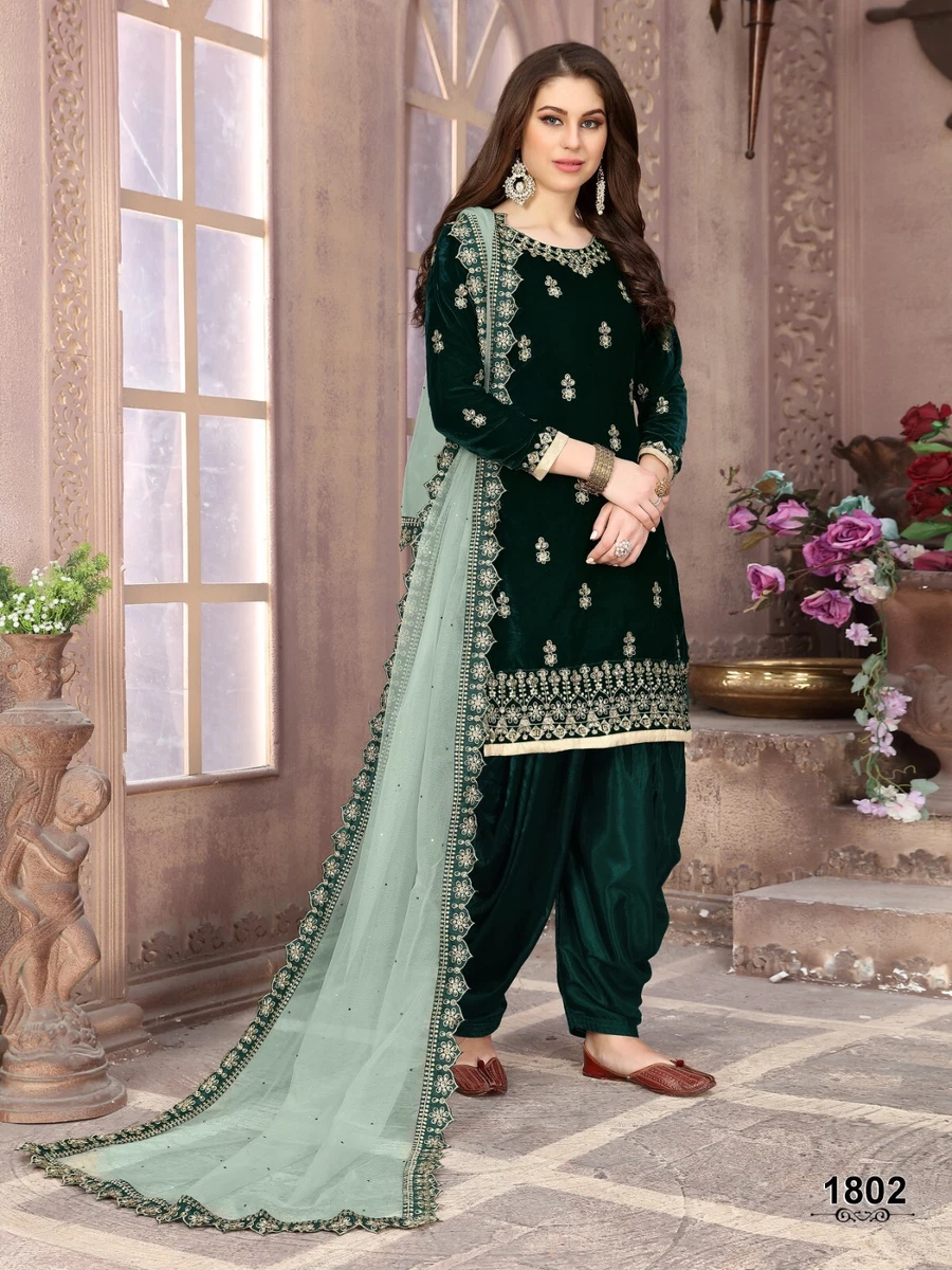 Buy Pant Suit - Dark Green Embroidered Ethnic Georgette Salwar Kameez