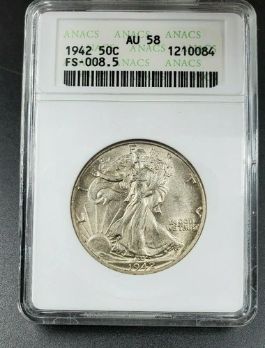 1942 P Walking Liberty Half Dollar Coin ANACS AU58 DDO FS-101 FS-008.5 Variety