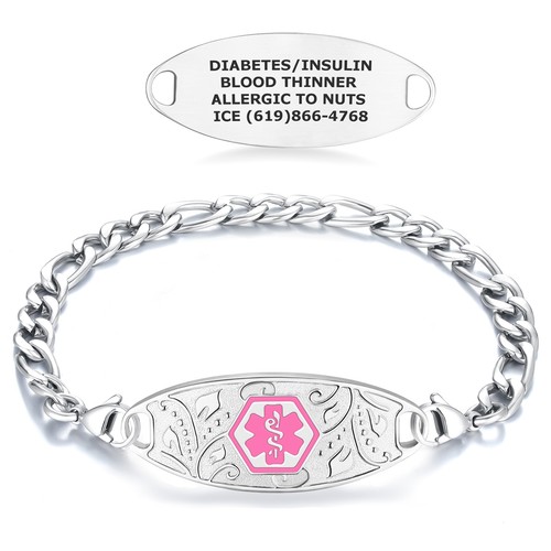 Divoti Titanium Medical Alert Id Bracelet for Women - Custom, w/Figaro Chain - Picture 12 of 13
