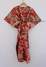 Cotton Loose Short Sleeves Floral Print Red Free Size hippie Caftan Maxi Dress