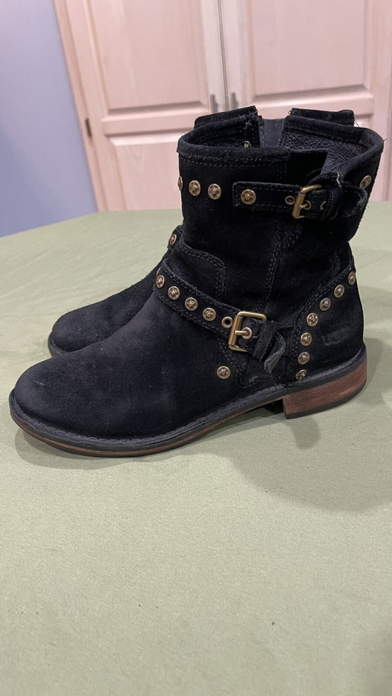 UGG Australia Fabrizia Studs Black Suede Biker Boots 1003235 Size 7.5