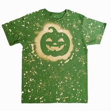 Halloween Shirt Pumpkin Shirt Kids YTH XL 14-16 Green Jack-O-Lantern Tee Tie Dye