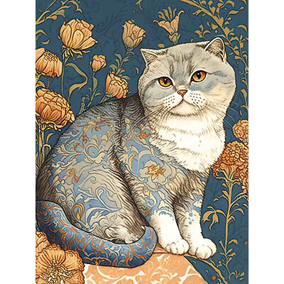 Niedliche Katze Blumenmuster Fell Blume Blüten riesig Wandbild Poster Druck riesig