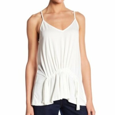 NWOT DEFECT LUSH Front Drawstring Cami Cream Ivory Bow Tie Tank Blouse Small S
