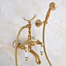 Gold Color Brass Clawfoot Bath Tub Mixer Tap Faucet w/ Handheld Shower Zna961
