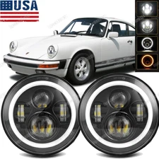 Pair 7" Round LED Headlights Hi/Lo Beam DRL For Porsche 911 912 914 924 928 944