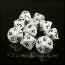 NEW 10 D10 ARCTIC White Gray Speckled RPG Game Dice Set in Tube Ten Sided