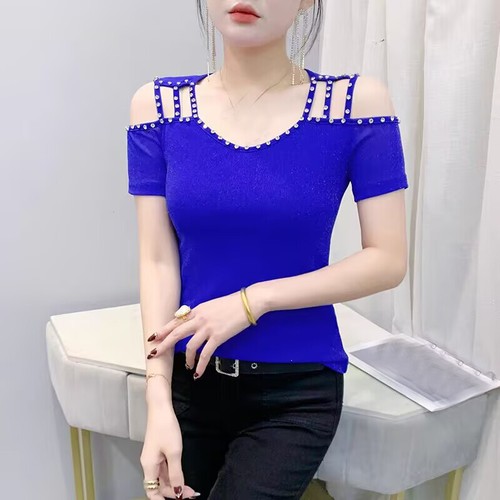 Japanese Gothic Womens Slim Tops Blouse Off Shoulder Rivets Punk Party Shirts - Picture 7 of 10