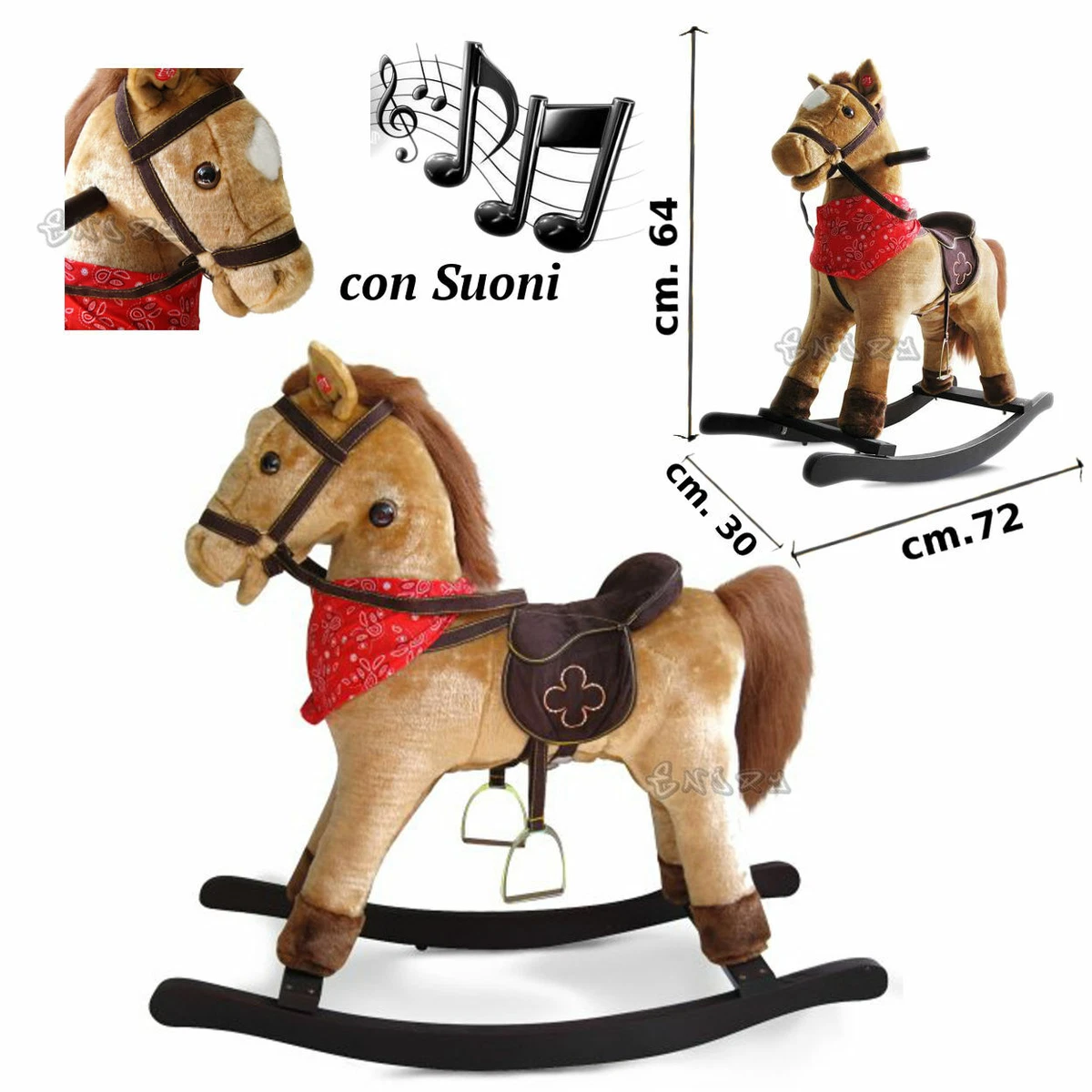 CAVALLO A DONDOLO per BAMBINI IN LEGNO altezza 64 cm GIOCO BAMBINI  GIOCATTOLO