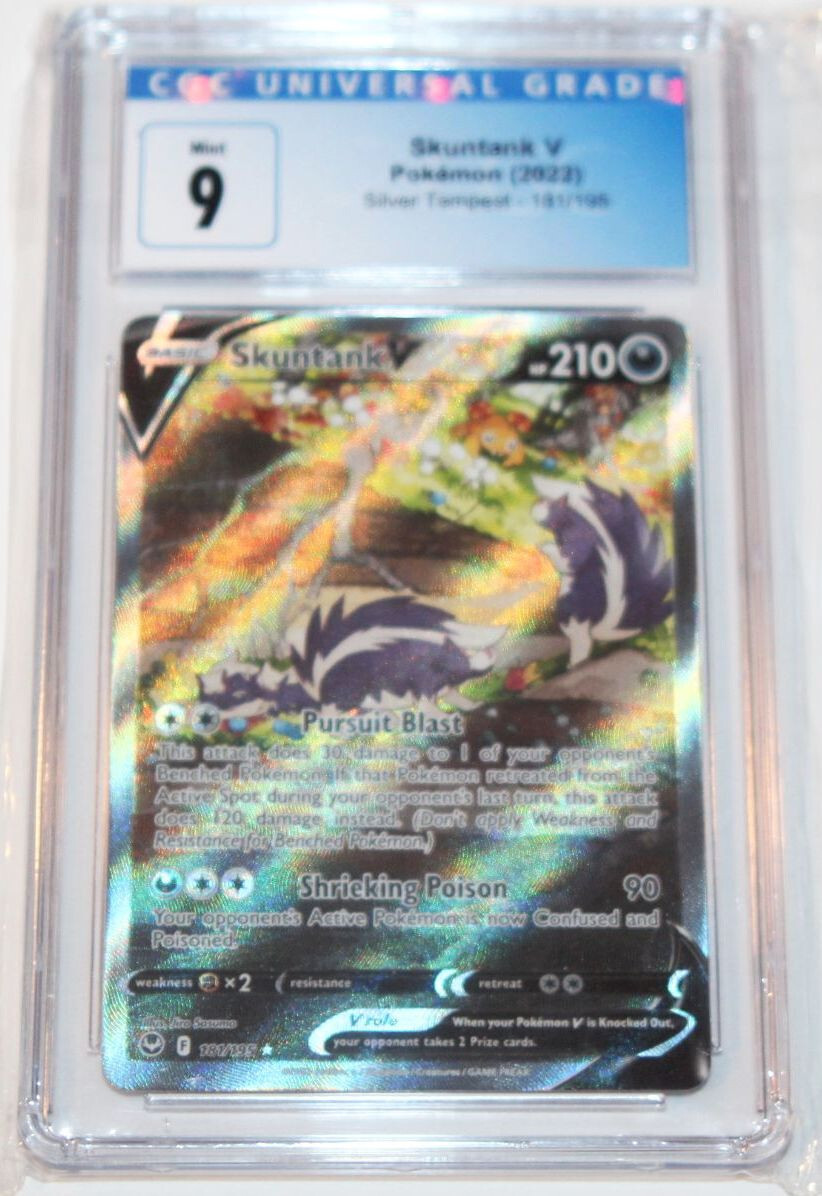 Pokemon - Skuntank V 181/195 - CGC Graded 9 MINT Silver Tempest