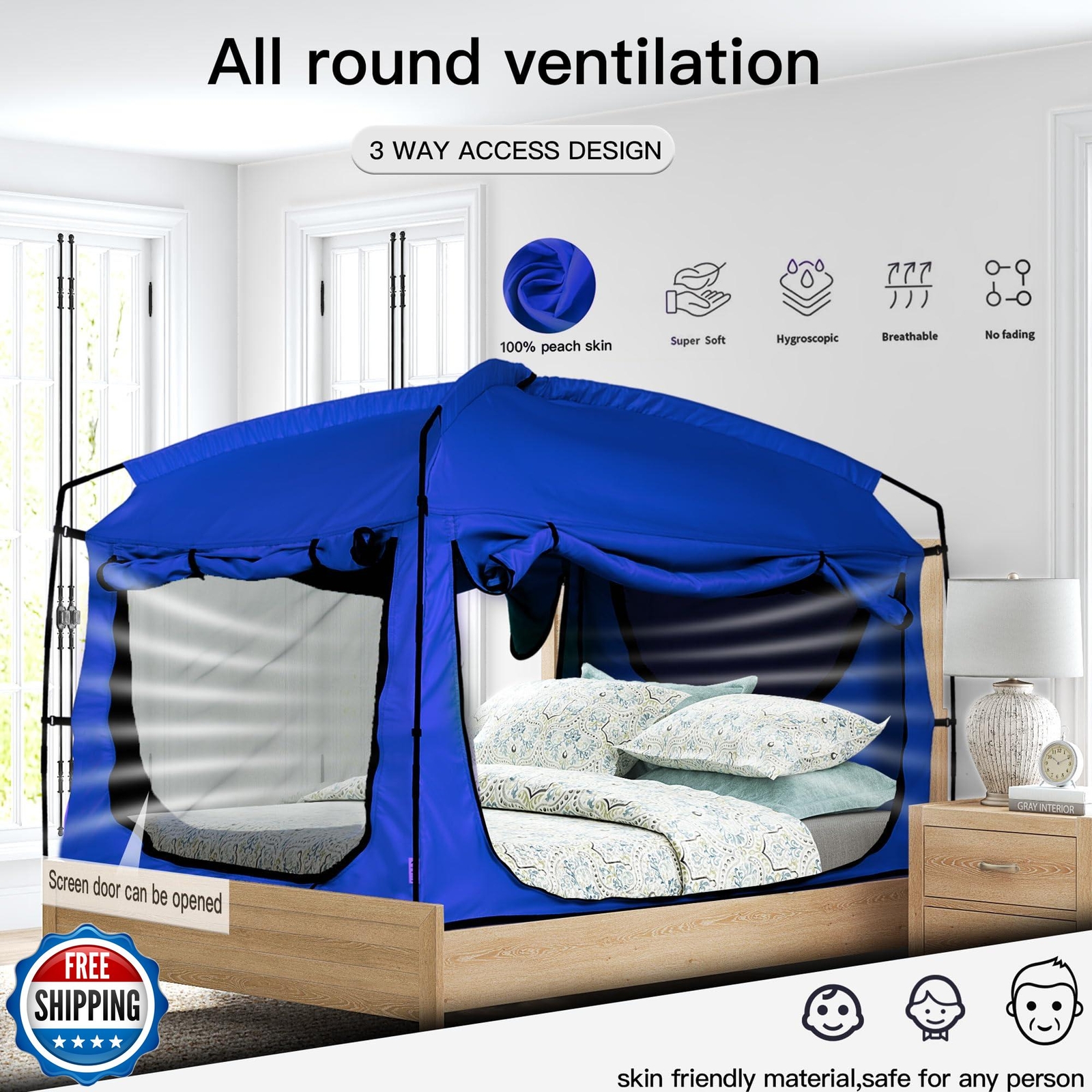 Bed Tent,Portable Bed Canopy,Queen Size Privacy Bed Drapes,90% Blackout for K