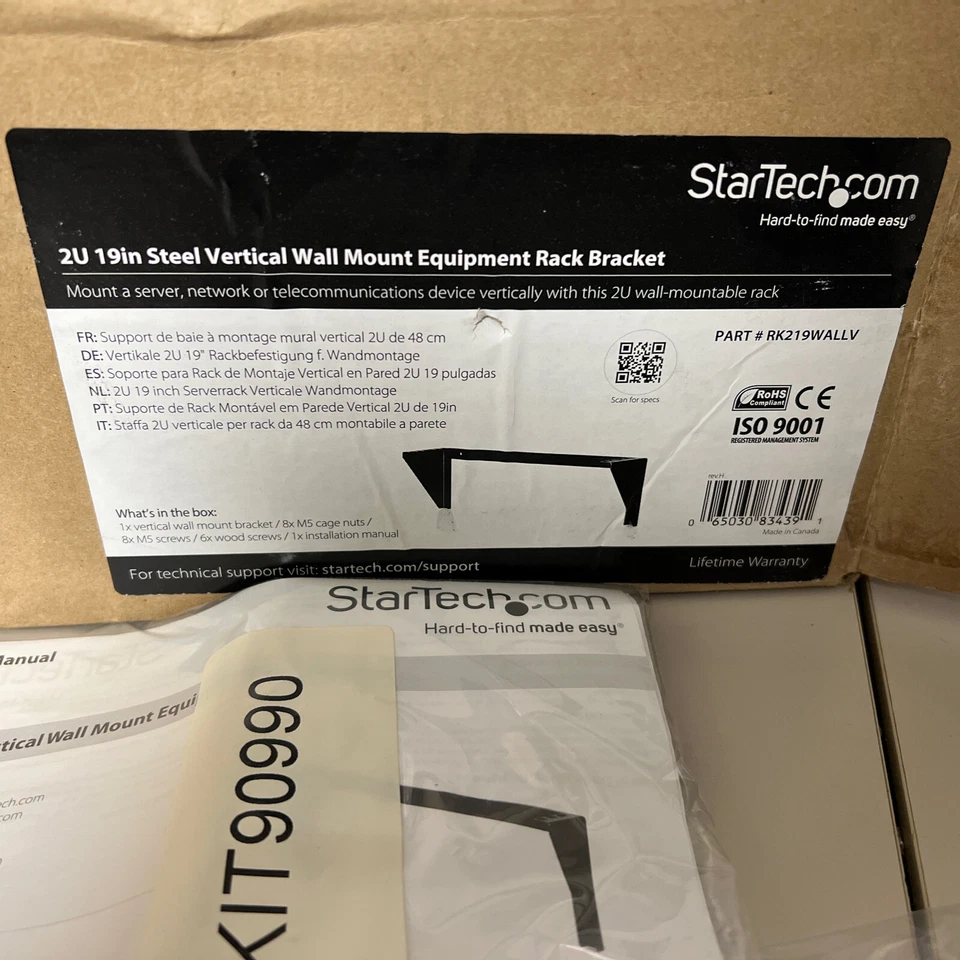 STARTECH 2U 19IN STEEL VERTICAL WALL MOUNT EQUIPMENT RACK BRACKET RK219WALLV - Image 2 of 4