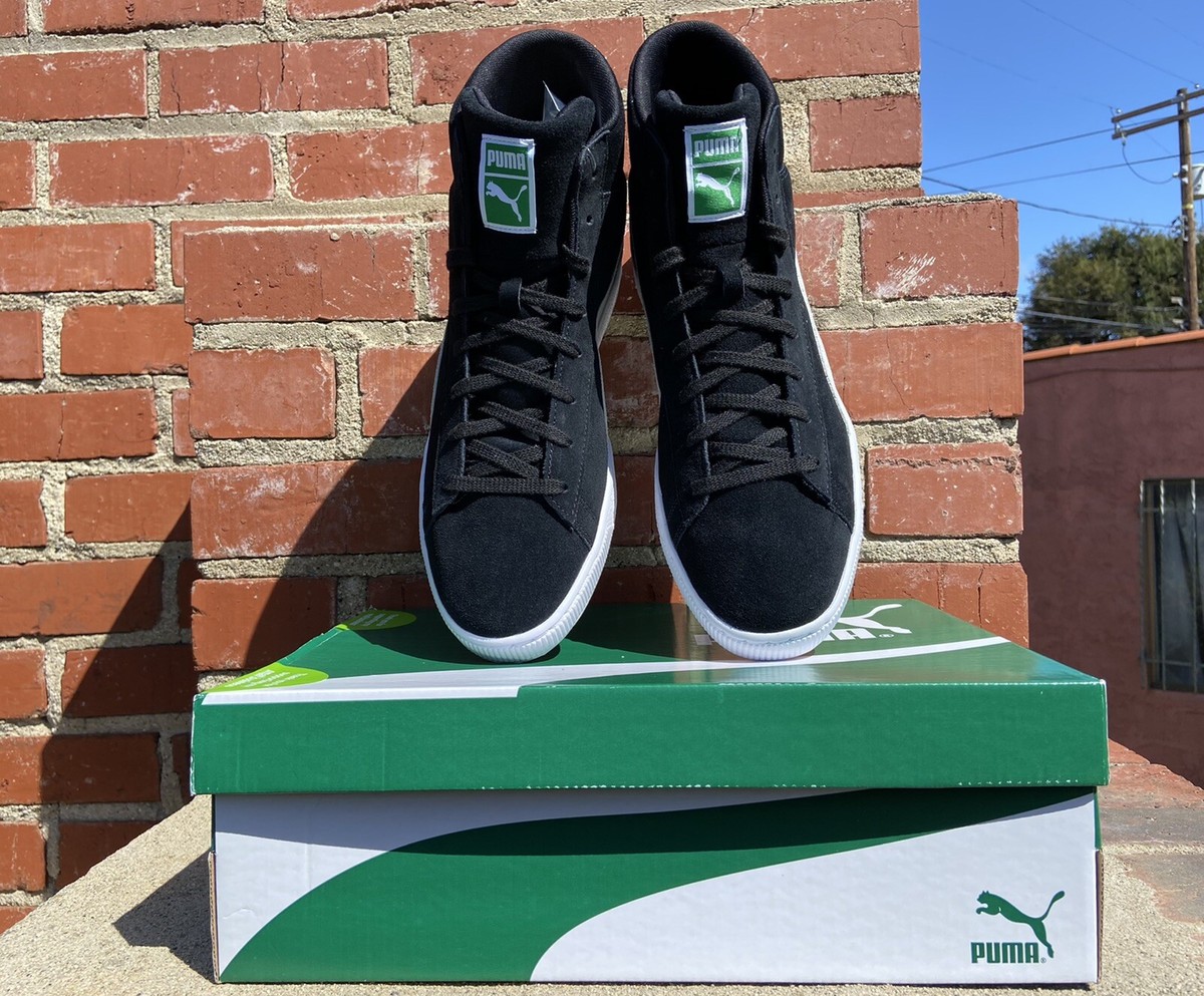 Puma Suede Classic Mid XXI Black w White Logo Sneaker Style