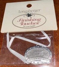 Longaberger Homestead Pewter Collector's Club Gathering 2001 Basket Tie On New
