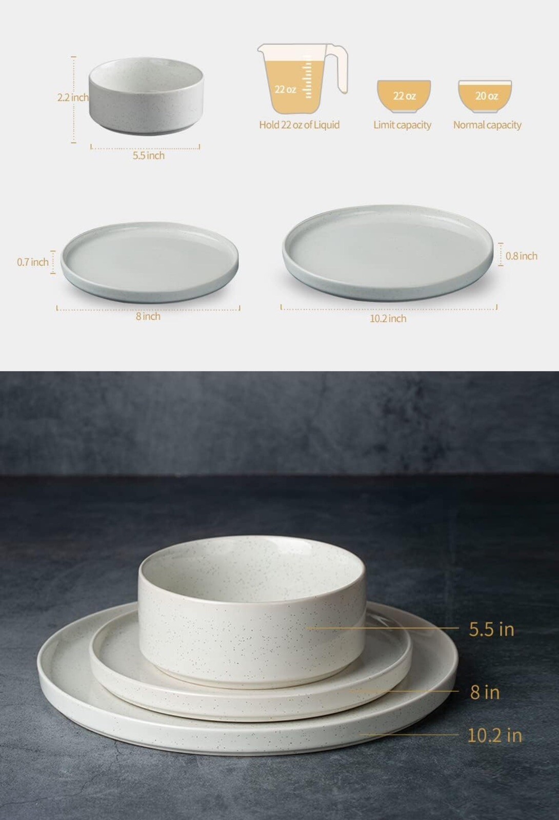 Famiware Nebula Plates and Bowls Set, 12 Pieces Dinnerware Sets, Dishes Set f...