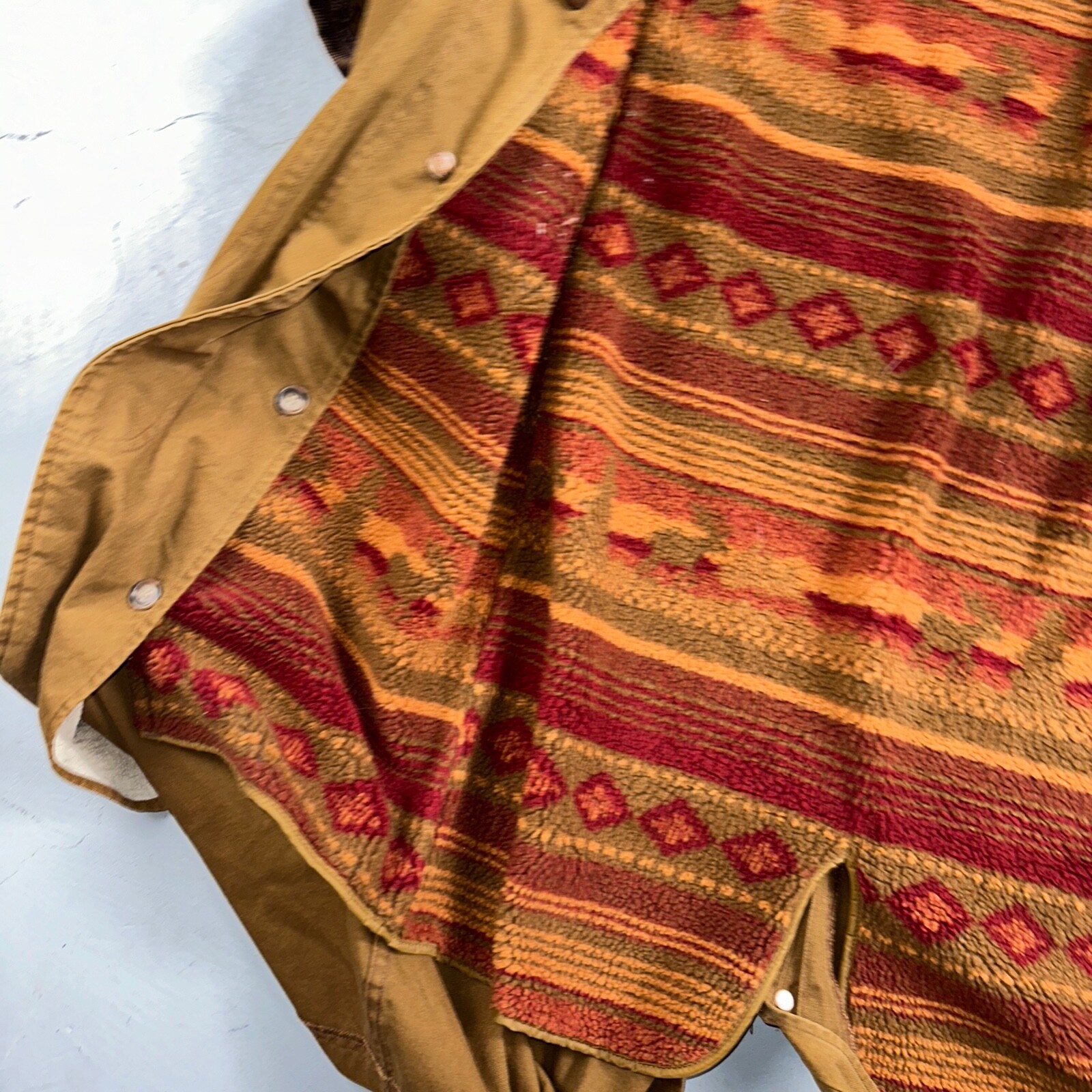 Vintage LL Bean Aztec Fleece Lined Womens Canvas Long Button Duster Coat M image 4