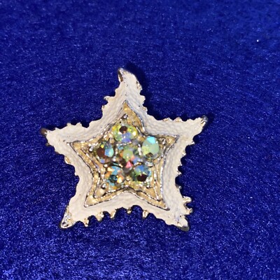 Star fish sea star brooch pin gold tone aurora borealis rhinestones 1.25  1110
