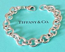 Tiffany & Co. Sterling Silver 7.5" Large 10mm Round Link Charm Bracelet