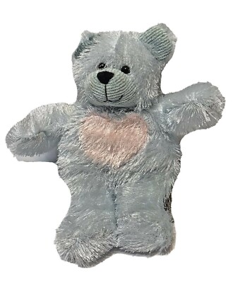 Color Rich Small Plush Beanie Bear Blue with Pink Heart Soft 9''
