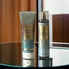 2 PC Bath & Body Works VANILLA ROMANCE Body Mist Spray And Body Cream Set