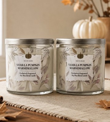 Bath & Body Works VANILLA PUMPKIN MARSHMALLOW 3-Wick Candles 14.5 oz Set 2 New
