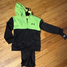 Under Armour Boys Green Black Colorblock Hooded Zip Hoodie Pants Set Size 6