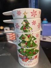 Stackable Measuring Cups Merry Christmas Tree Happy Holidays 4 Piece Set White