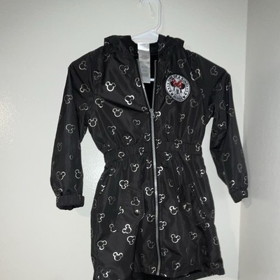 Disney Junior Minnie Girls Minnie Mouse Hooded Full Zip Black Rain Coat Size 6