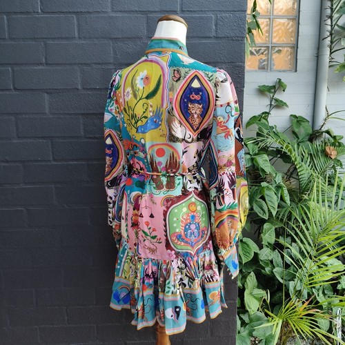 Mini Vestido Alemais Talla AU 8 US 4 Evergreen Floral Lino Manga Larga - Imagen 5 de 11
