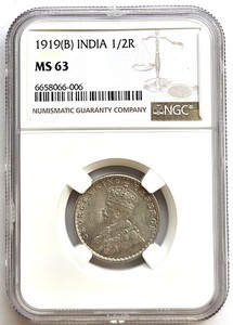 1919(B)  India  1/2 Rupee , NGC MS 63 , nice  silver coin         #2223, # 75-14
