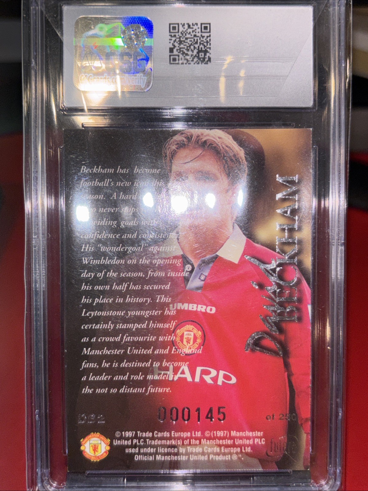 1997 Futera Manchester United David Beckham Rookie Redemption /250 w/ COA RARE view 2