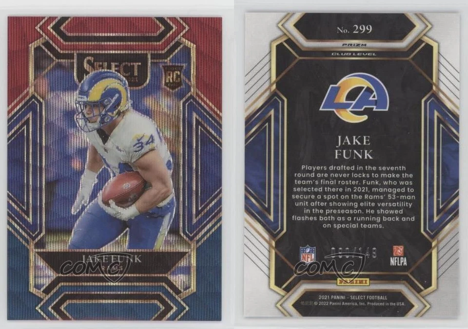 2021 Panini Select Club Level Tri-Color Prizm 90/149 Jake Funk #299 Rookie RC - Image 3 of 3