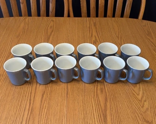 VINTAGE pyrex Coffee Cup Mug Slate Blue D Handle Milk Glass Lot Of 12