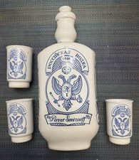 Porcelain Imperial Russian Coat Arm Double Head Eagle Tzar bottle vodka Glasses