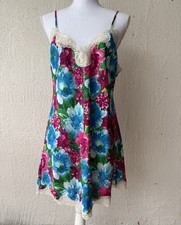 Victoria's Secret Vintage Gold Label Blue Floral Lace Nightie Chemise Dress